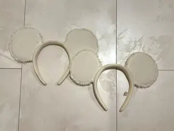 디즈니 미키 머리띠 화이트 프린지 데님 머리띠