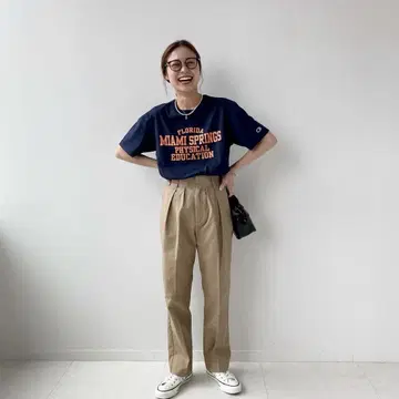 레리움 베이지 코튼 하이웨스트 치노 팬츠