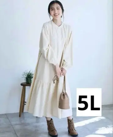 [ 미사용 새상품 ] 티어드 원피스 셔츠 원피스 아이보리 빅 사이즈 5L