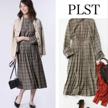 PLST / 플라스테 글렌체크 하이넥 원피스 L 사이즈 긴팔