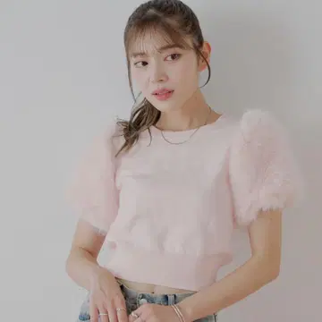 Chico 소매 퍼 니트 핑크
