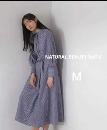 NATURAL BEAUTY BASIC 스트라이프 셔츠 원피스 M
