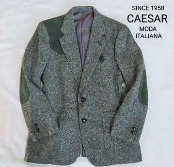CAESAR 믹스 울 트위드 가죽 패치 슈팅 자켓