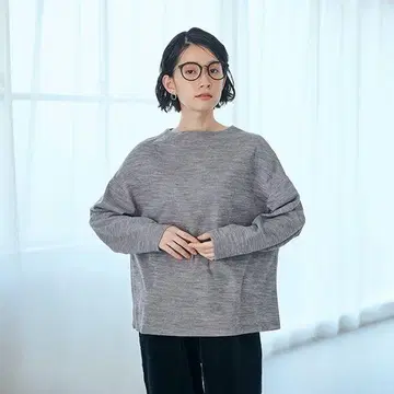 나카가와 마사시치 상점 면울 접결 와이드 풀오버 니트 그레이