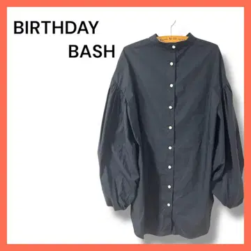 BIRTHDAY BASH 다크 그레이 퍼프 슬리브 긴팔 셔츠