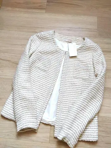 [ 새상품 ] 엘르 플래닛 트위드 노카라 자켓 울 혼방 이토킨