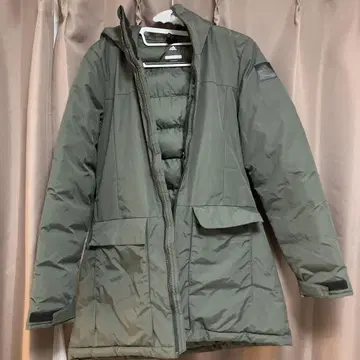 adidas 후드 부착 다운 자켓 올리브 그린 여성용 L 사이즈