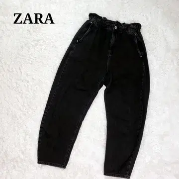 ZARA 데님 프릴 허리밴딩 벌룬 팬츠 블랙 40