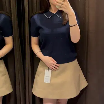 [ 새상품급 ] ZARA 파이핑 니트탑 S 사이즈 네이비