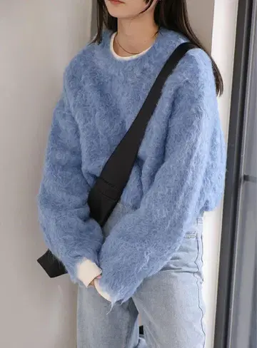 select 모카 샤기 크롭 니트탑
