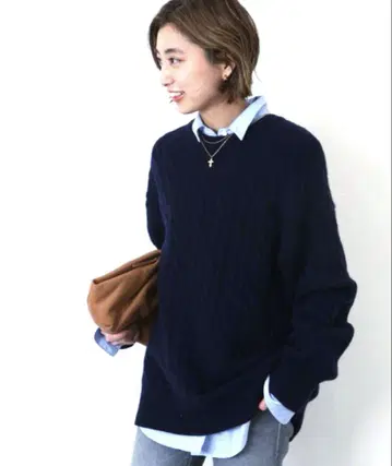[ Deuxieme Classe ] 캐시미어 코튼 케이블 니트 네이비