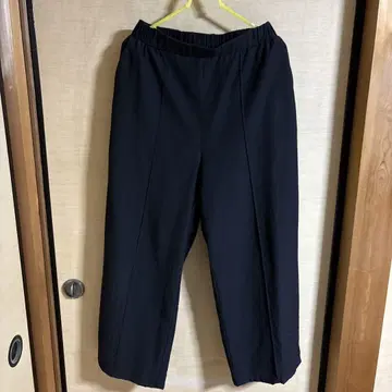 블랙 와이드 팬츠 허리밴딩