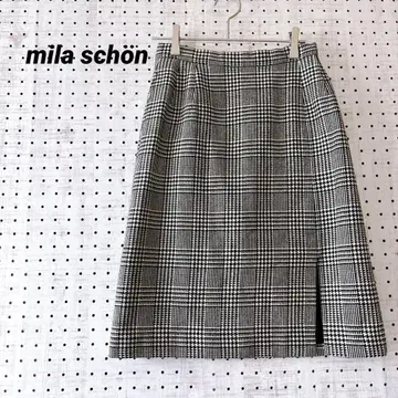 밀라 쇤 스커트 무릎 기장 체크 모노톤 울 100% 엘레강트