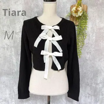 미사용 [ Tiara ] 니트 가디건 빅 리본 숏 기장 블랙 M
