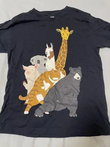 그라니프 프린트 T셔츠 애니멀 네이비 기린 곰 고양이 코알라 돼지