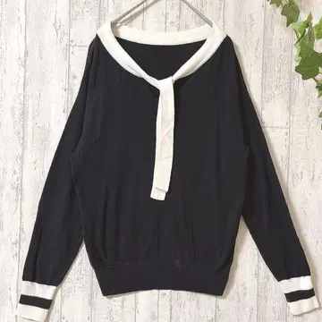 ensutil 보더풍 배색 니트 38 블랙 x 화이트 세일러 카라풍