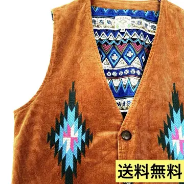[ 빈티지 ] TITICACA 코듀로이 에스닉 패턴 베스트 M 남성용