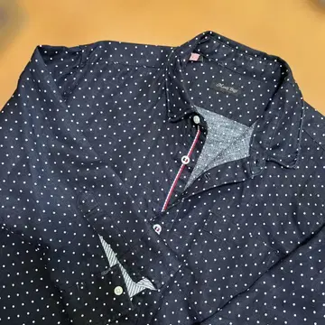MEN'S BIGI 네이비 도트 무늬 긴팔 셔츠