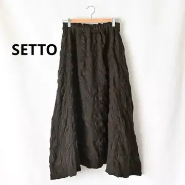 SETTO 세트 요철 융모 가공 울 혼방 안감 부착 롱 스커트 체크 무늬