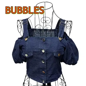 BUBBLES 다크 데님 오프숄더 뷔스티에 백리본 센터 밴딩