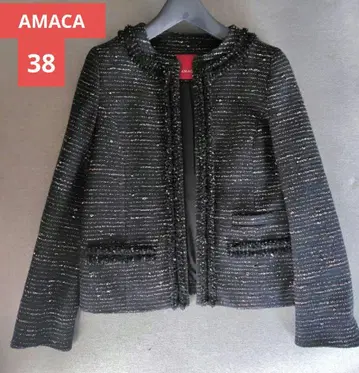 새상품급 AMACA 아마카 트위드 자켓 노카라 사이즈 38