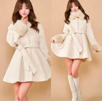 다리치 허리 벨트 멜톤 코트 아이보리