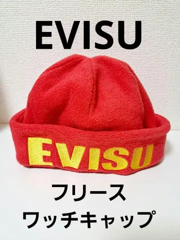 EVISU 에비수 빨간색 니트 모자 플리스 와치캡 새상품급