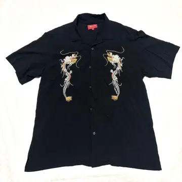 초특가 Sypreme 블랙 드래곤 자수 반팔 셔츠 L
