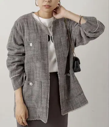 loungedress 라이트 트위드 자켓 믹스 그레이