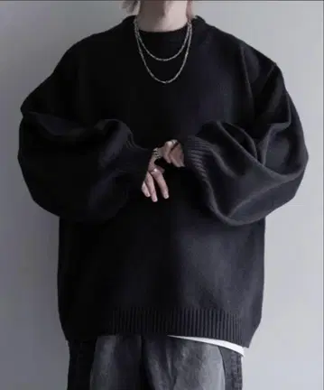 하이 기능성 니트 와이드 벌룬 슬리브 루즈 스웨터