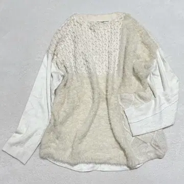 개럴개런트 절개 니트 패치워크 케이블 퍼 울 혼방 F