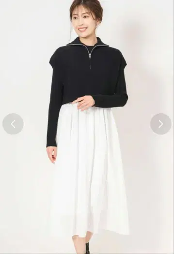 NOELA 하프 지퍼 레이어드 도킹 원피스 블랙 F