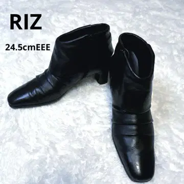 RIZ nature 24.5cmEEE 블랙 가죽 숏부츠 중간 힐