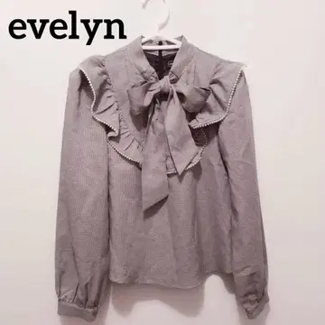 evelyn 하운드투스 체크 패턴 프릴 보타이 리본 블라우스 긴팔