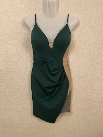 다크 그린 슬립 드레스 미사용 택 포함