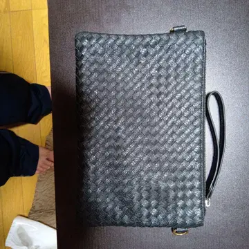 블랙 뜨개질 가죽 클러치백