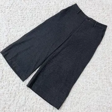 울 혼방 다크 블랙 와이드 팬츠 (7부 기장 정도) 일본제