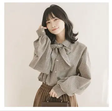 amr. 리본 깅엄 체크 셔츠