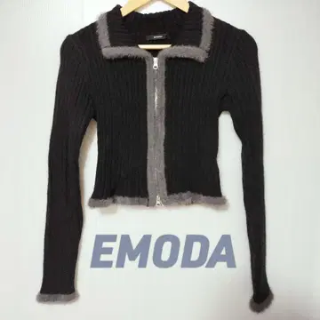 EMODA 샤기 엣지 컴팩트 지퍼 니트 블랙 그레이