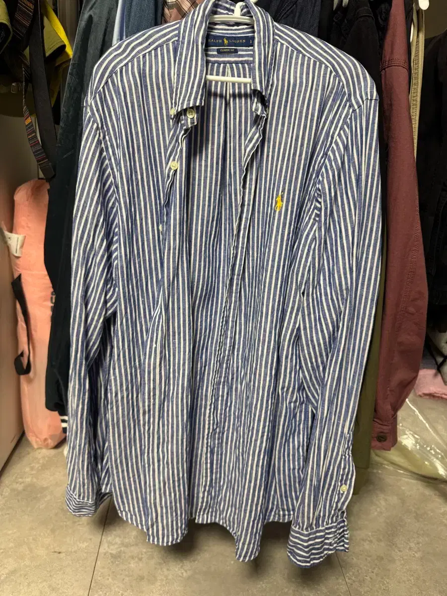 [L] Polo Ralph Lauren Stripe Linen Shirt Classic Fit