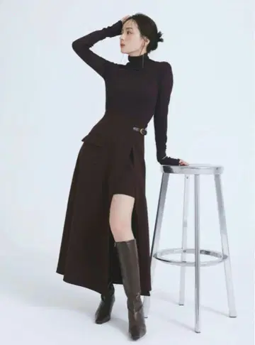 anuans 비대칭 레이어드 스커트 M 버건디