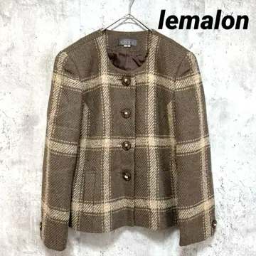 [ lemalon ] 트위드 노카라 자켓 브라운 브라운 디자인 버튼
