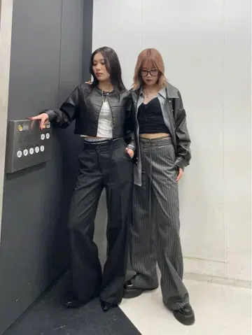 NopeGirl NG YZ store 스트라이프 슬랙스 그레이