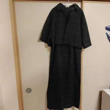블랙 체크 무늬 긴팔 셋업