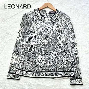 [ 새상품급 ] LEONARD 긴팔 꽃무늬 실크 트리밍 실크 울 신축 M