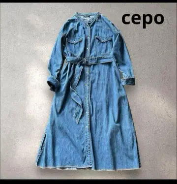 Cepo 노카라 데님 원피스 롱 벨트 포함 M 사이즈