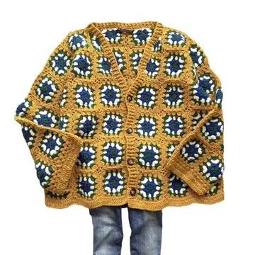 CPCM 울 100% 크로셰 니트 가디건 멀티 컬러