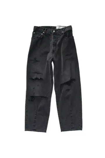 KURO DENIM 트위스트 가공 데미지 와이드 데님