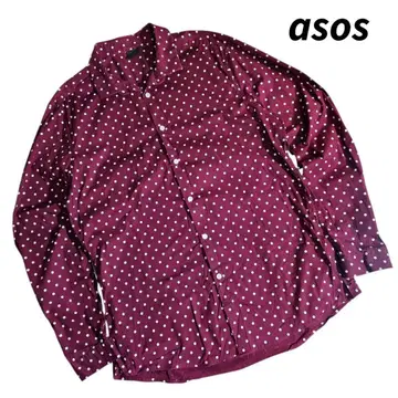 asos 도트 무늬 코튼 긴팔 셔츠 와인 레드&화이트 84883