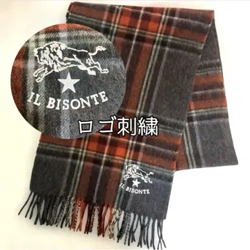 [ 새상품급 ] IL BISONTE 로고 자수 울 체크 머플러 일비종떼